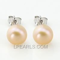 925 silver stud earrings with 7.5-8mm pink button pearls